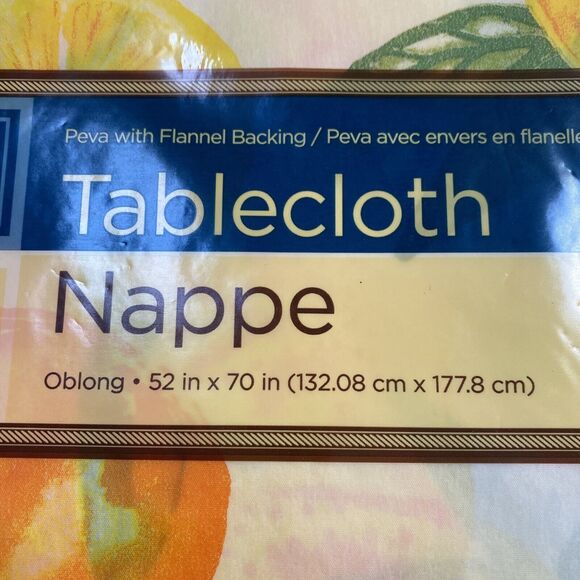 NEW Home Collection Flannel Back Tablecloth 52” X 70” Oblong Orange Yellow Fruit - Picture 2 of 6